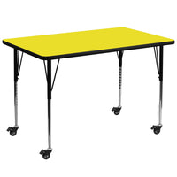 Flash Furniture – Table d’activités mobile, hauteur ajustable, surface en stratifié de 72 x 36 x 1,25po, jaune (XUA3672RECYLHAC)-Jaune/fini chromé, placage en stratifié, acier