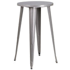 24'' Round Silver Metal Indoor-Outdoor Bar Table Set with 2 Square Seat Backless Barstools (CH-51080BH-2-30SQST-SIL-GG)-Metal