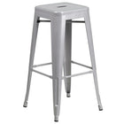 Ensemble de table de bar ronde en métal argenté avec 2 tabourets carrés, intérieur/extérieur, 24 po (CH-51080BH-2-30SQST-SIL-GG)-4