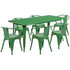 Flash Furniture – Table rectangulaire en métal de 31,5 x 63 po et 6 chaises à accoudoirs, int/ext, vert (ET-CT005-6-70-GN-GG)-6 places