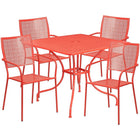 35.5'' Square Coral Indoor-Outdoor Steel Patio Table Set with 4 Square Back Chairs [CO-35SQ-02CHR4-RED-GG]-Coral Powder Coat Finish