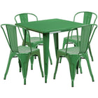 Flash Furniture – Table carrée en métal 31,5 po et 4 chaises empilables, int/ext, vert (ET-CT002-4-30-GN-GG)-Acier galvanisé, métal, caoutchouc