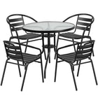 Flash Furniture 31.5" Round Glass Metal Table with 4 Black Metal Aluminum Slat Stack Chairs-Table and Chair Set