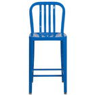 Tabouret de comptoir en métal à dossier à lattes verticales, intérieur/extérieur, hauteur de 24 po, bleu (CH-61200-24-BL-GG)-Tabouret de comptoir moderne style industriel