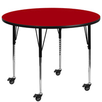 Flash Furniture – Table mobile à surface en stratifié ronde de 48 po, hauteur ajustable standard, rouge (XUA48RNDRDTAC)-Rouge/fini chromé, placage de stratifié et acier