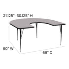 Flash Furniture 60"W x 66"L Horseshoe Grey Thermal Laminate Activity Table - Standard Height Adjustable Legs-16 Gauge Tubular Steel Legs