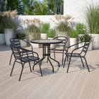 Table ronde de 31,5 po en verre et en métal, 4 chaises empilables noires en aluminium, dossier à lattes (TLH-072RD-017CBK4-GG)-4