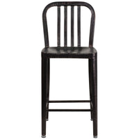 Tabouret de comptoir en métal 24 po à dossier à lattes verticales, intérieur/extérieur, noir antique et or (CH-61200-24-BQ-GG)-Tabouret de comptoir moderne style industriel