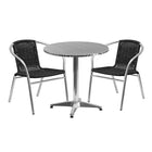 Flash Furniture – Table ronde de 27,5 po en aluminium/2 chaises en rotin noir, intérieur/extérieur (TLH-ALUM-28RD-020BKCHR2-GG)-Pour deux personnes