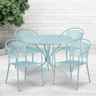 Table de jardin ronde de 35,25 po en acier et 4 chaises au dossier rond, intérieur/extérieur, bleu ciel [CO-35RD-03CHR4-SKY-GG]-Ensemble comprenant 1 table et 4 chaises
