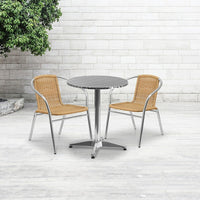 Flash Furniture Commercial Aluminum & Beige Rattan Indoor-Outdoor Restaurant Stack Chair-Stackable Cafe Chair
