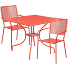 Table de jardin carrée en acier de 35,5 po et 2 chaises au dossier carré, intérieur/extérieur, corail [CO-35SQ-02CHR2-RED-GG]-Revêtement thermolaqué corail