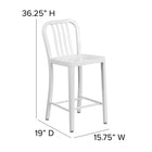 Tabouret de comptoir en métal à dossier à lattes verticales, intérieur/extérieur, hauteur de 24 po, blanc (CH-61200-24-WH-GG)-8