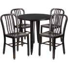 Ensemble de table ronde en métal noir antique et or/4 chaises à dos lattes verticales, int/ext, 30 po [CH-51090TH-4-18VRT-BQ-GG]-Table à café en métal