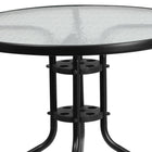 Flash Furniture 31.5" Round Glass Metal Table with 4 Black Metal Aluminum Slat Stack Chairs-Set Includes Table and 4 Chairs