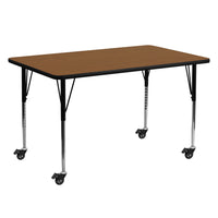 Flash Furniture – Table d’activités mobile, hauteur ajustable, surface en stratifié 60 x 24 x 1,25 po, chêne (XUA2460RECOKHAC)-Chêne/fini chromé, placage en stratifié, acier