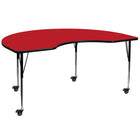 Flash Furniture – Table mobile haricot, surface en stratifié de 48 x 96 x 1,25 po, hauteur ajustable, rouge (XUA4896KIDRDHAC)-Rouge/fini chromé, placage en stratifié, acier
