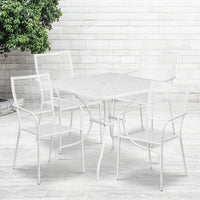 Table de jardin carrée de 35,5 po en acier blanc avec 4 chaises à dossier carré, intérieur/extérieur [CO-35SQ-02CHR4-WH-GG]-L’ensemble comprend une table et 4 chaises
