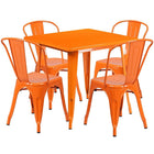 Flash Furniture – Table carrée en métal 31,5 po et 4 chaises empilables, int/ext, orange (ET-CT002-4-30-OR-GG)-Acier galvanisé, métal, caoutchouc