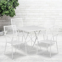 Table jardin pliante carrée en acier de 28 po et 4 chaises au dossier carré, intérieur/extérieur, blanc [CO-28SQF-02CHR4-WH-GG]-Ensemble comprenant 1 table pliante et 4 chaises