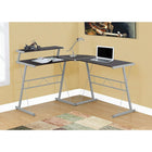 Monarch Specialties - 7171 Bureau - Bureau À Domicile - Coin - Forme De L - Travail - Métal - Brun-1 étagère de rangement fixe et surélevée sur le côté gauche peut être utilisée comme support de moniteur
