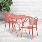 Table jardin pliante carrée en acier 28 po, et 2 chaises au dossier rond, intérieur/extérieur, corail [CO-28SQF-03CHR2-RED-GG]-Ensemble comprenant 1 table pliante et 2 chaises