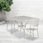 Table de jardin carrée en acier de 35,5 po et 2 chaises au dossier carré, intérieur/extérieur, gris pâle [CO-35SQ-02CHR2-SIL-GG]-Ensemble comprenant 1 table et 2 chaises