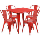 Flash Furniture – Table carrée en métal 31,5 po et 4 chaises empilables, int/ext, rouge (ET-CT002-4-30-RED-GG)-Acier galvanisé, métal, caoutchouc