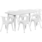 Flash Furniture – Table rectangulaire en métal 31,5 x 63 po et 6 chaises à accoudoirs, int./ext., blanc (ET-CT005-6-70-YL-GG)-Pour 6 personnes