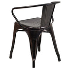 Flash Furniture Black-Antique Gold Metal Indoor-Outdoor Chair with Arms-Curved Back with Vertical Slat