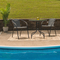 Flash Furniture – Table ronde en verre trempé et en métal de 28 po avec bordure en rotin gris (TLH-087-GY-GG)-Table de jardin