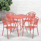 Table de jardin carrée et pliante de 28 po en acier corail avec 4 chaises à dossier rond, int./ext. [CO-28SQF-03CHR4-RED-GG]-L’ensemble comprend une table pliante et 4 chaises